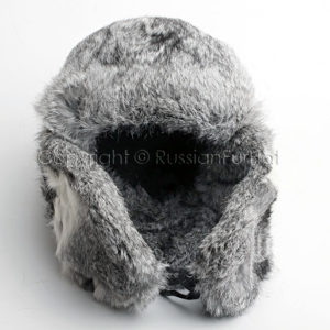 Russian Winter Hat Ushanka Grey Rabbit Fur