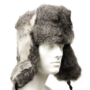 Russian Winter Hat Ushanka Grey Rabbit Fur