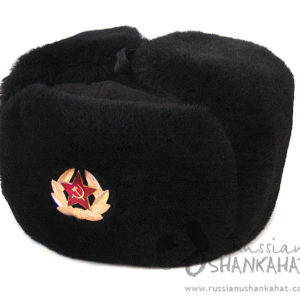 Black Sheepskin Ushanka Hat Russian Military