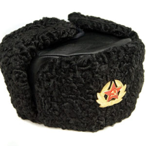 Russian Military Karakul Astrakhan Fur and Leather Ushanka Fur Hat