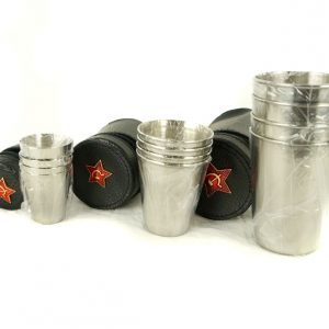 Set of 4 Stainless Steel Shots Vodka Shot Glasses Travel Pocket in Case 1 / 1.7 / 4.4 Oz