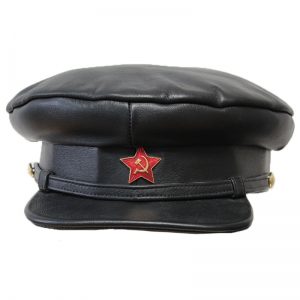 NKVD KGB Russian Soviet Revolution Black Leather Hat