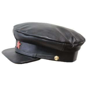 NKVD KGB Russian Soviet Revolution Black Leather Hat